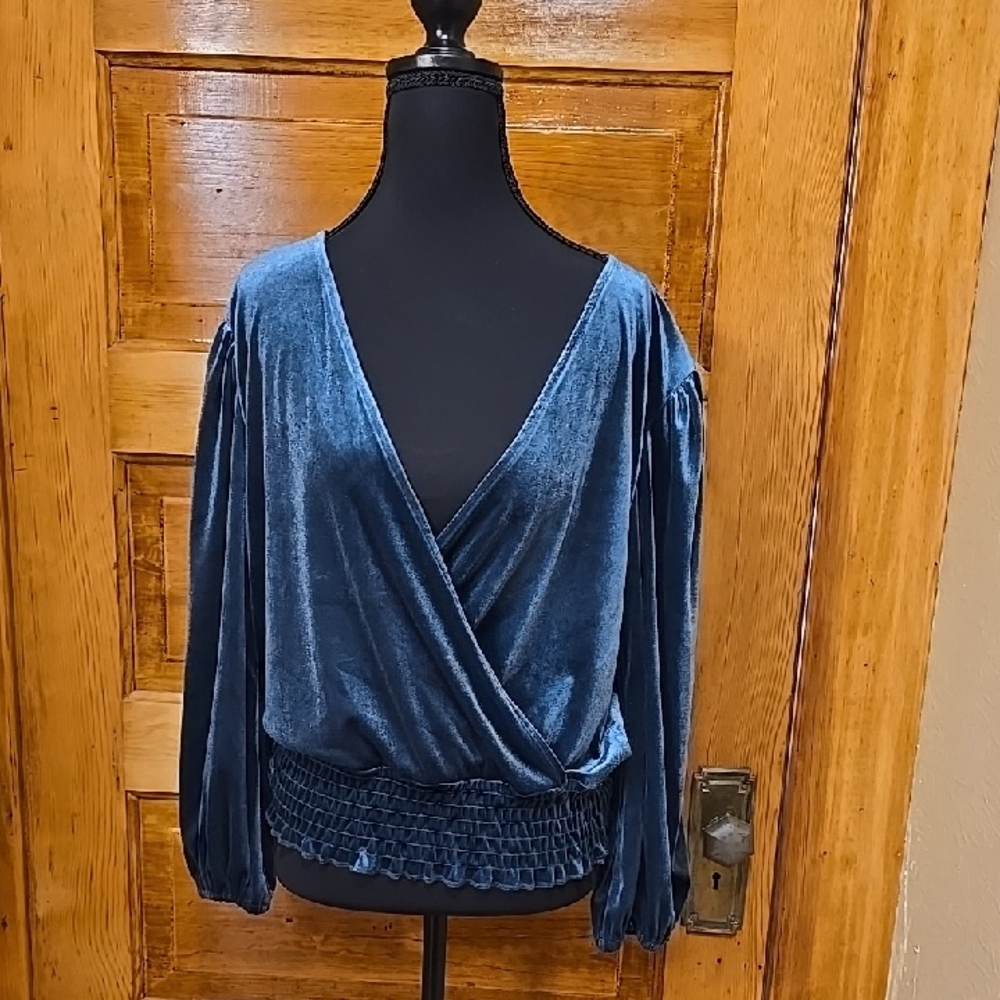 Rockin C Velvet Wrap Blouse in Blue